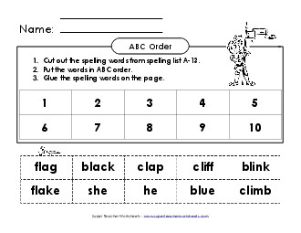 ABC Order: Cut and Glue (A-13) Spelling A Worksheet