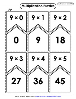 Multiplication Puzzle Match (9s and 10s Only) Worksheet