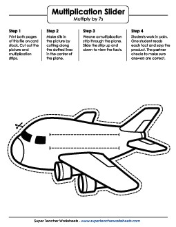 Math Slider: Airplane Multiplication Worksheet