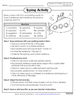 Typing Sentences (F-19) Spelling F Worksheet