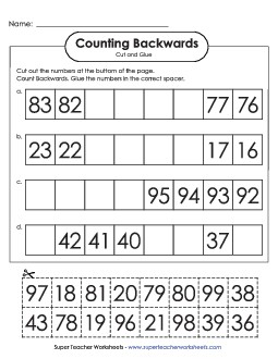 Cut-and-Glue: Reverse Counting Free Worksheet