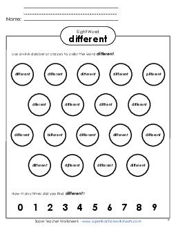 Dab or Color: Different Sight Words Individual Worksheet