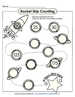 Rocket Skip Counting (By 25s) Worksheet