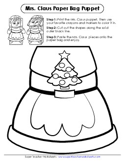 Mrs. Claus Paper Bag Puppet Christmas Worksheet