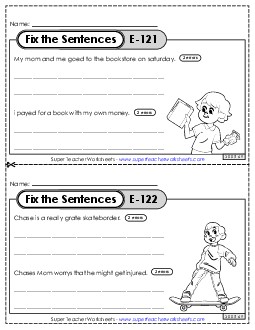 Fix the Sentences E-121 through E-125 Worksheet