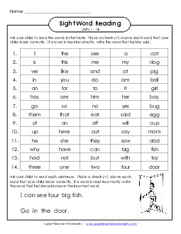 Cumulative Practice (Units 1 - 14) Sight Words Worksheet