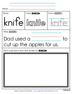 Worksheet 3: Knife Sight Words Individual Worksheet