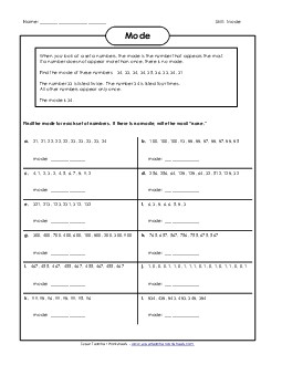 Mode Mean Median Mode Range Worksheet