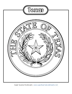 Texas State Seal (Black & White) States Individual Worksheet