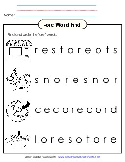 Circle the Word (-ore) Word Families Worksheet