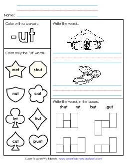 Worksheet 1 (-ut Words) Free Word Families Worksheet