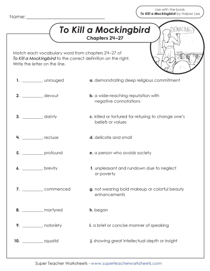 New Vocabulary Matching: Chapters 24–27 Worksheet New Vocabulary Matching: Chapters 24–27 Worksheet