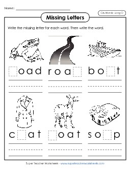 Missing Letters (OA Words) Free Phonics Vowels Worksheet