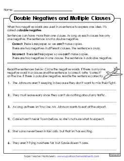 Double Negatives and Multiple Clauses Worksheet