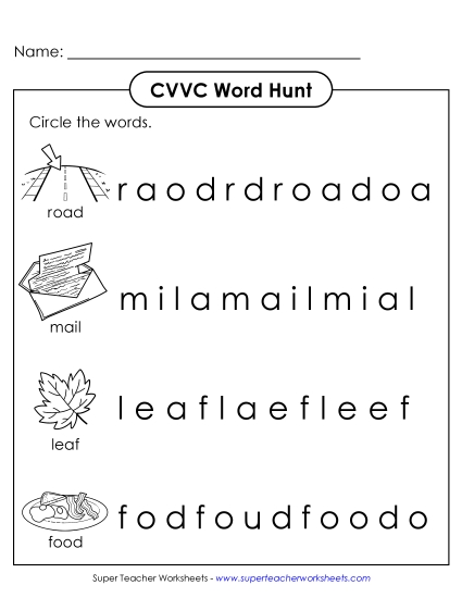 New Word Hunt (CVVC Words) Worksheet New Word Hunt (CVVC Words) Worksheet