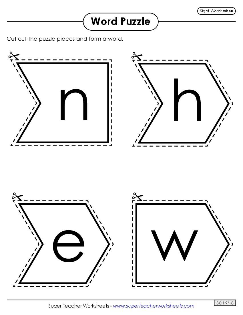 Word Puzzle: When Sight Words Individual Worksheet