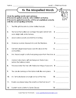 Fix the Misspelled Words  Spelling E Worksheet