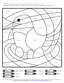 Addition Mystery Picture: Bird Free Worksheet