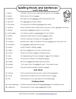 Spelling Test Sentences (D-Easter)  Spelling D Worksheet