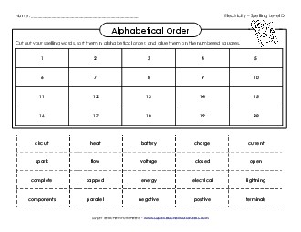 ABC Order: Cut and Glue Spelling D Worksheet