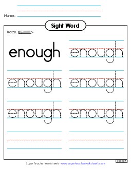 Trace the Word: Enough Sight Words Individual Worksheet