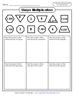 Shape Multiplication (4 Digits) Worksheet