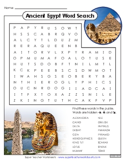 Ancient Egypt Word Search Wordsearch Worksheet