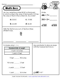 Math Buzz: Week 26 Worksheets 126 through 130 Daily Math Review Worksheet