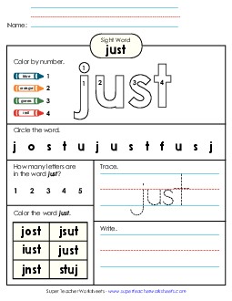 Worksheet 4: Just Free Sight Words Individual Worksheet