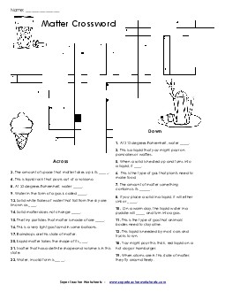 Matter Crossword Puzzle 6th Grade Science Worksheet