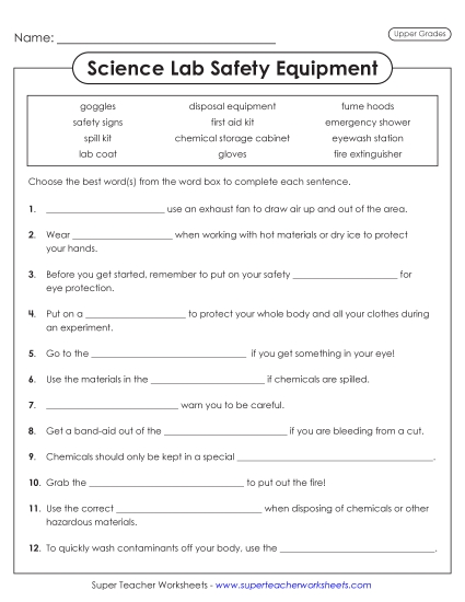 New Lab Safety Equipment Cloze Activity (Advanced) Worksheet New Lab Safety Equipment Cloze Activity (Advanced) Worksheet