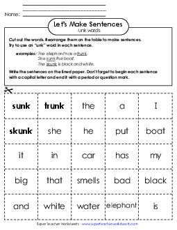 Make Sentences: Word Cards (-unk) Free Word Families Worksheet