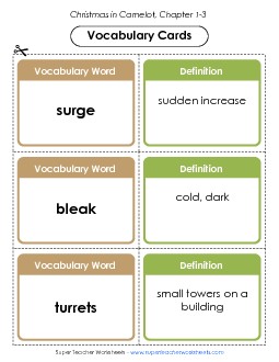 Vocabulary Cards: Chapters 1-3 Free Book Christmas In Camelot Worksheet