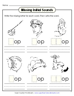 Missing Initial Sounds (-op) Word Families Worksheet