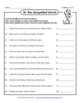 Fix the Mistakes (D-3) Spelling D Worksheet