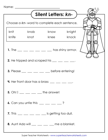 New Fill In the Blanks: Kn- Words Worksheet New Fill In the Blanks: Kn- Words Worksheet