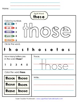 Worksheet 4: Those Sight Words Individual Worksheet