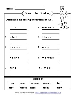 Word Unscramble (B-29) Spelling B Worksheet