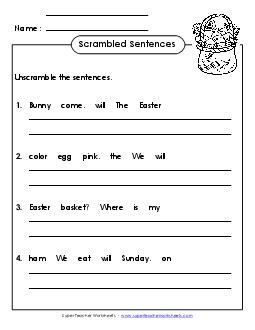 Scrambled Sentences (A-Easter) Spelling A Worksheet