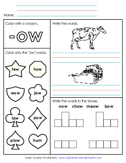 Worksheet 1 (-ow Words) Word Families Worksheet