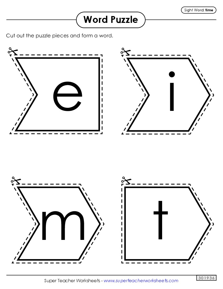 Word Puzzle: Time Sight Words Individual Worksheet