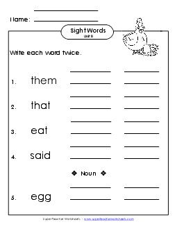 Write Twice (Unit 8) Sight Words Worksheet