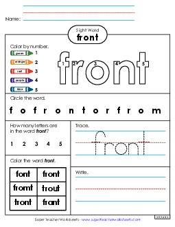 Worksheet 4: Front Sight Words Individual Worksheet