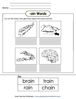 Cut and Glue (-ain) Word Families Worksheet