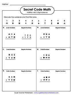 Secret Code Math: 3-Digit Addition Worksheet