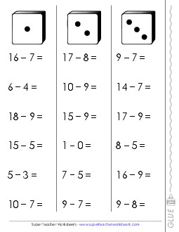 Subtraction Fluency Dice Worksheet