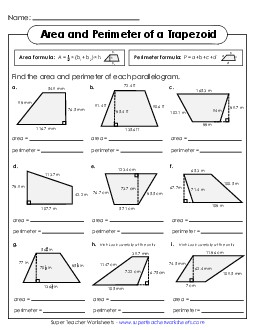 Area & Perimeter of Trapezoids (Advanced) Worksheet