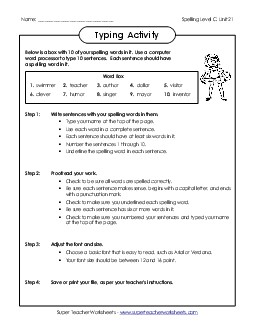 Typing Sentences (C-21)  Spelling C Worksheet