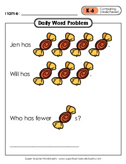 Daily Word Problems K-6 through K-10 Worksheet