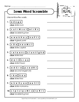 Word Scramble States Individual Worksheet